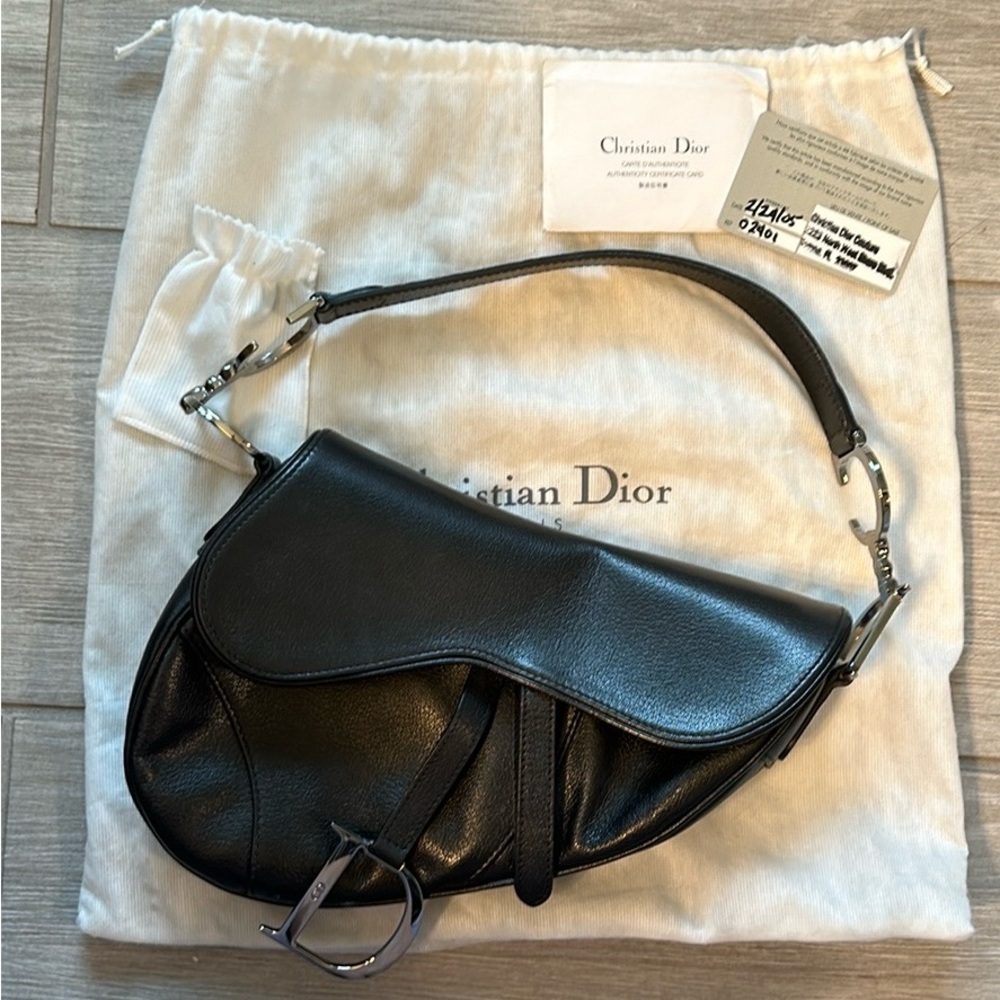 Christian Dior Black Leather Saddle Bag